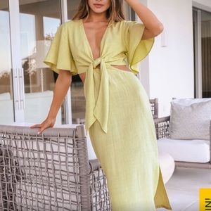 Summer Journey Cut-Out Tie Front Dress in Lime Green from Lulu’s